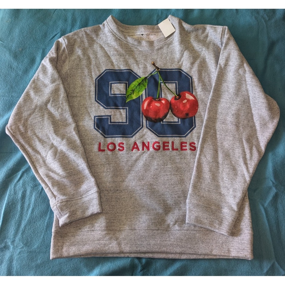 Inspired Culture Los Angeles 90 Cherry Print Grey Sweatshirt Women Size S